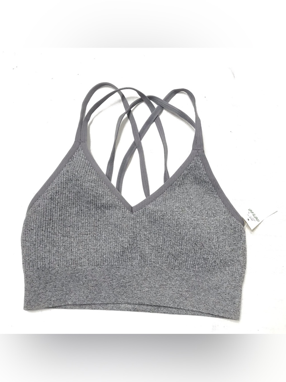 Aerie Seamless Strappy Padded Bralette Ribbed Knit Gray Size S Criss Cross Back